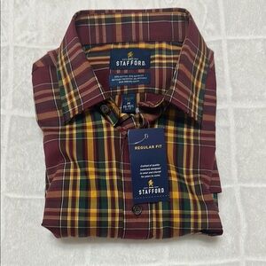 Stafford Red and‎ Yellow Casual Button Down Shirt